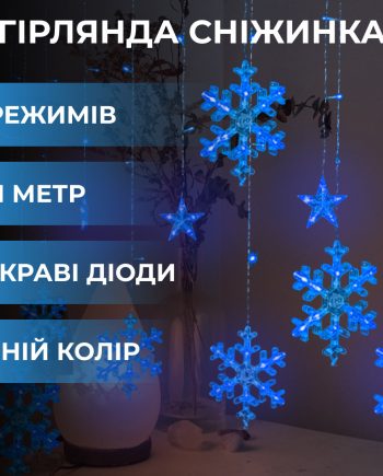 Гірлянда світлодіодна штора GarlandoPro сніжинка і зірка 12 фігур 3х1 м гірлянда зірка Синій