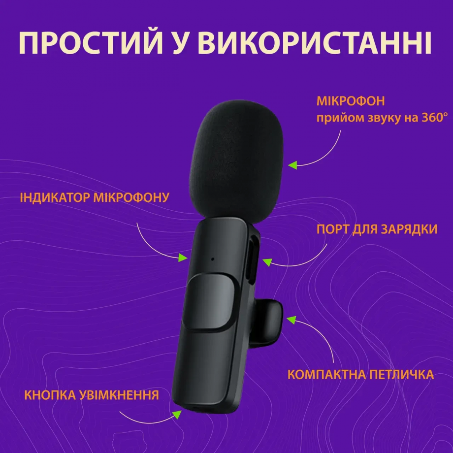 Мікрофон петличний для телефону бездротовий bluetooth петличка на одяг професійна