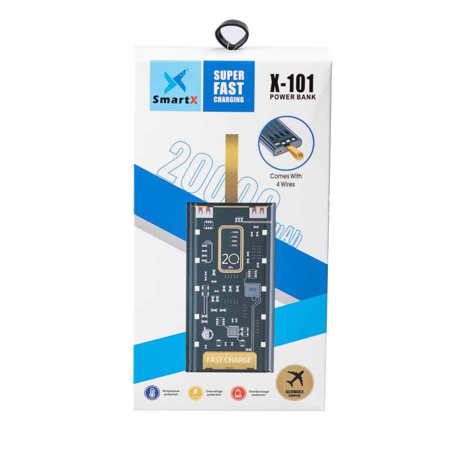 Повербанк SmartX X-101 Fast Charge Power Bank 20000mAh зовнішній акумулятор 4 вбудованих кабелі
