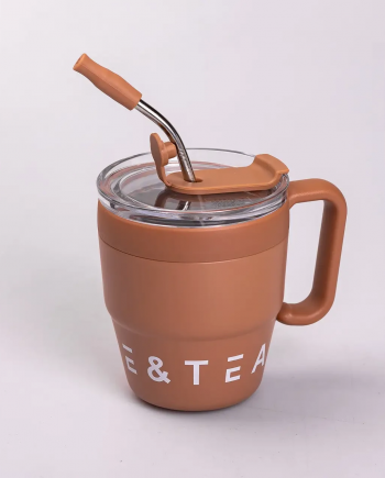 Термочашка Coffee & Tea з трубочкою коричнева