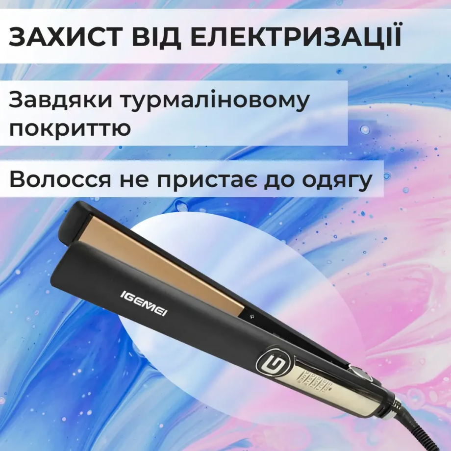 Утюжок для волосся Gemei GM-416 з турмаліновим покриттям чорний