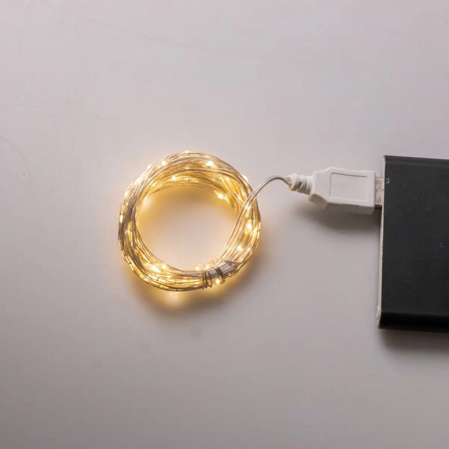 Гірлянда роса 10 метрів USB на 100 led світлодіодів крапля на білому дроті жовта