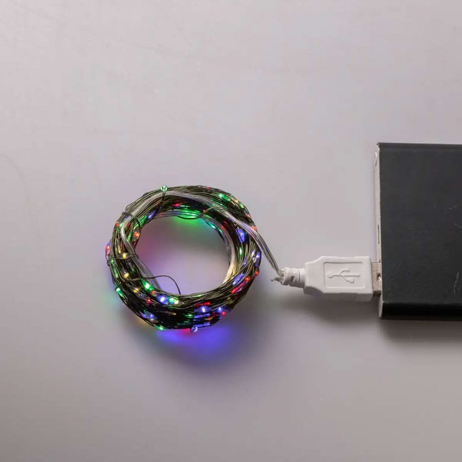 Гірлянда роса 20 метрів USB на 200 led світлодіодів крапля на зеленому дроті мультиколор