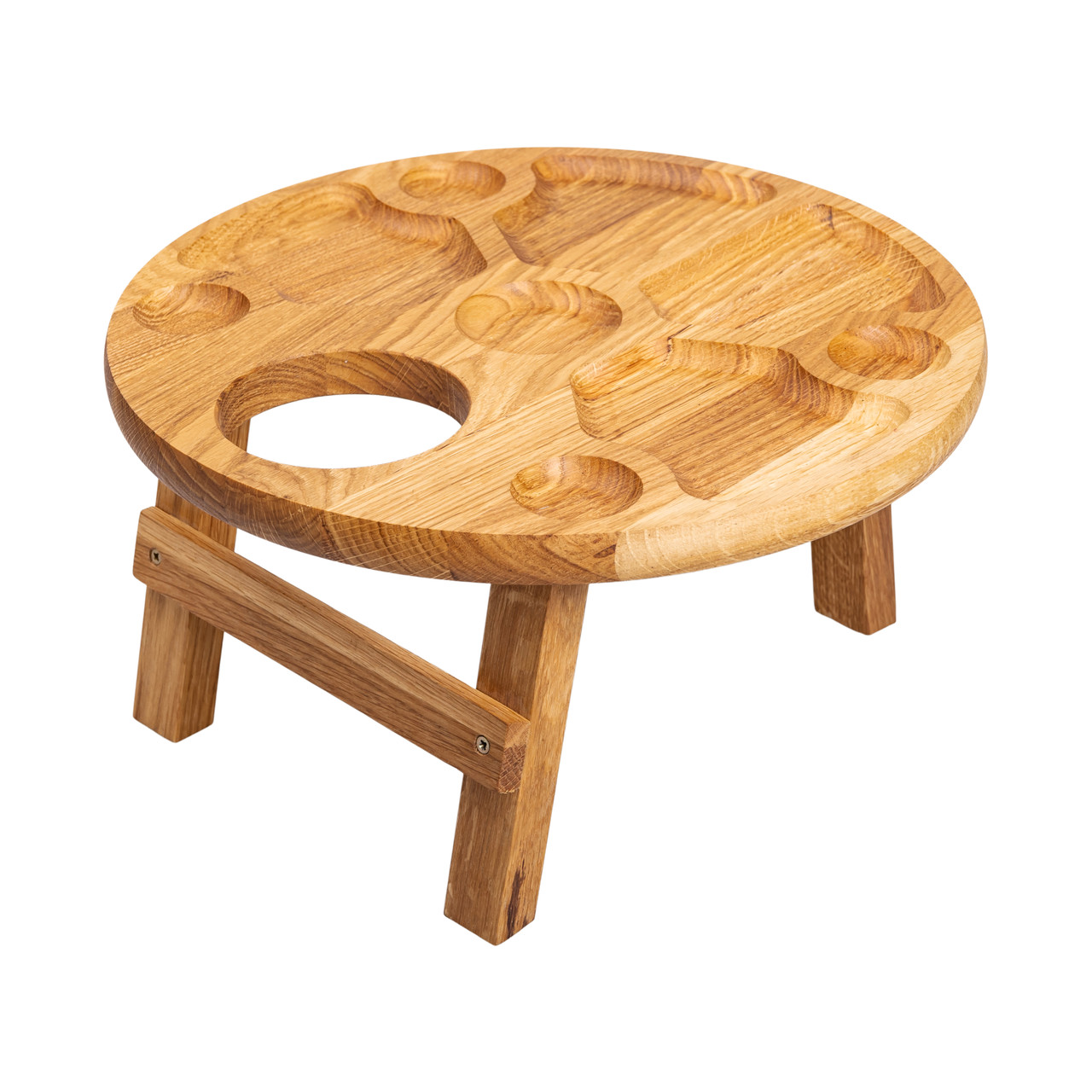 Винний столик-менажниця з дерева 35 см круглий на ніжках дуб