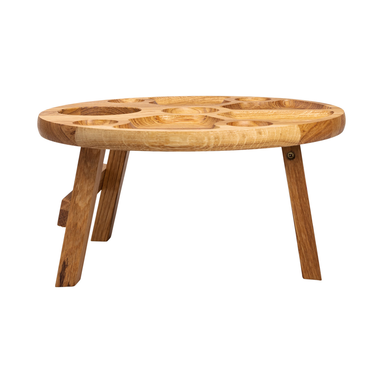 Винний столик-менажниця з дерева 35 см круглий на ніжках дуб