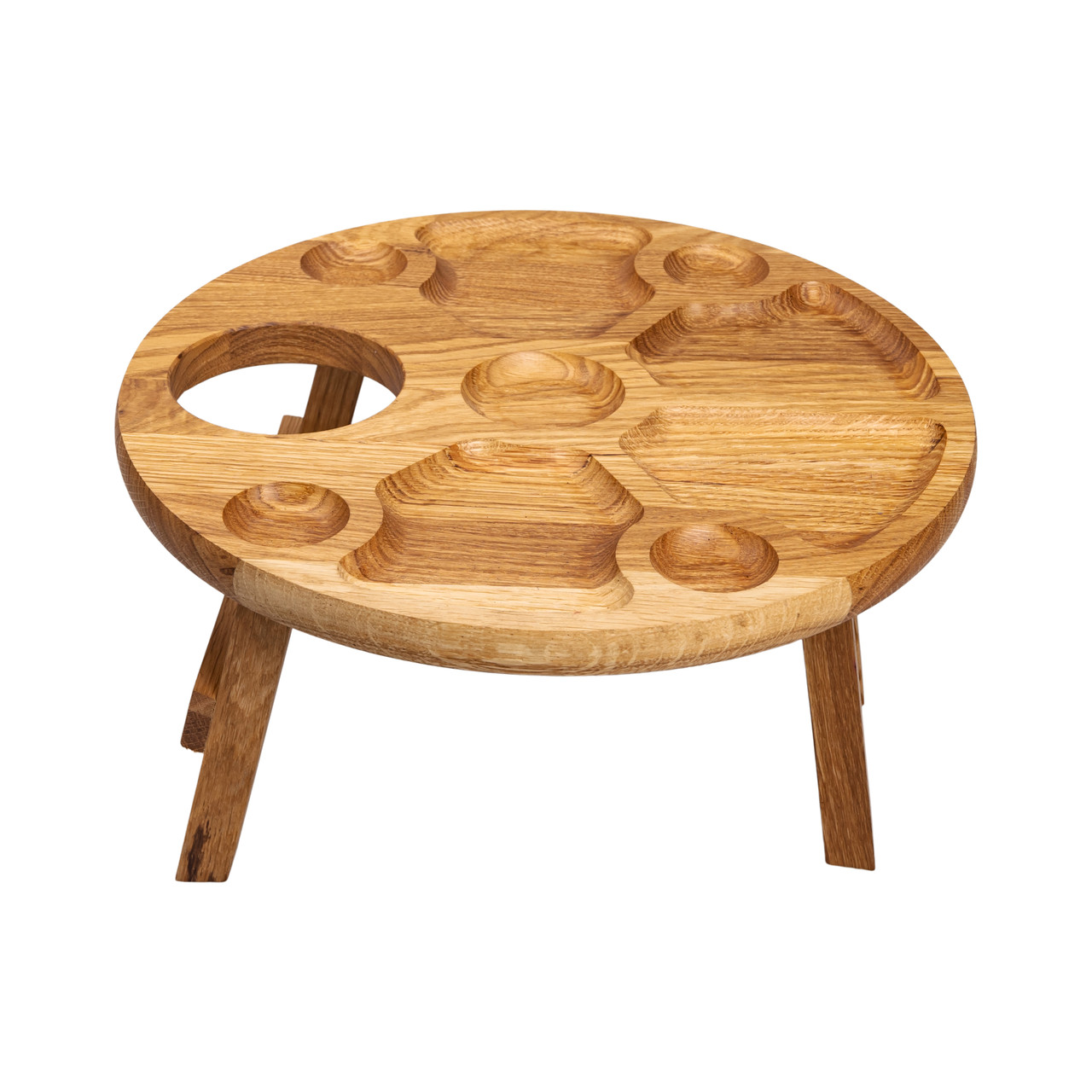 Винний столик-менажниця з дерева 35 см круглий на ніжках дуб