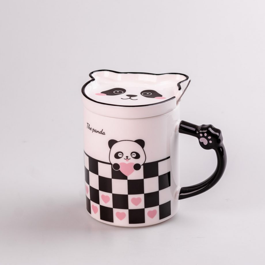 Чашка керамічна The Panda 350мл з блюдцем та ложкою Клітинка