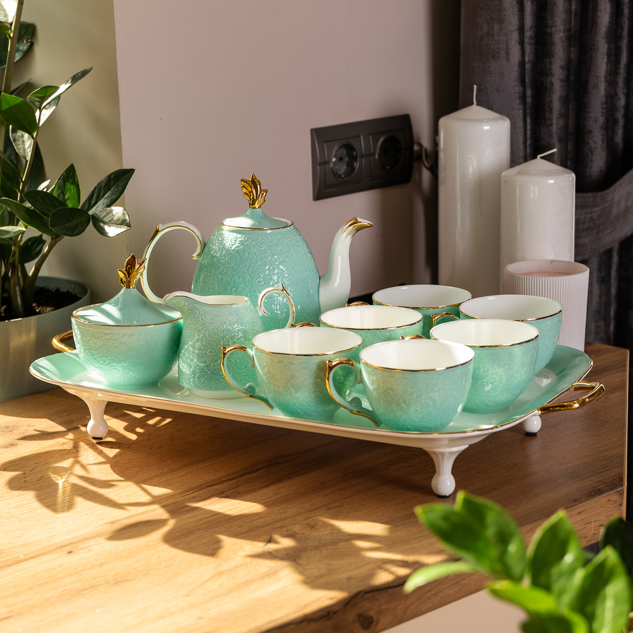 Чайний сервіз на 6 персон, бірюзовий