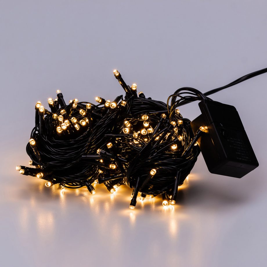 Гірлянда нитка 16м на 180 LED лампочок світлодіодна чорний провід 8 режимів роботи Жовтий