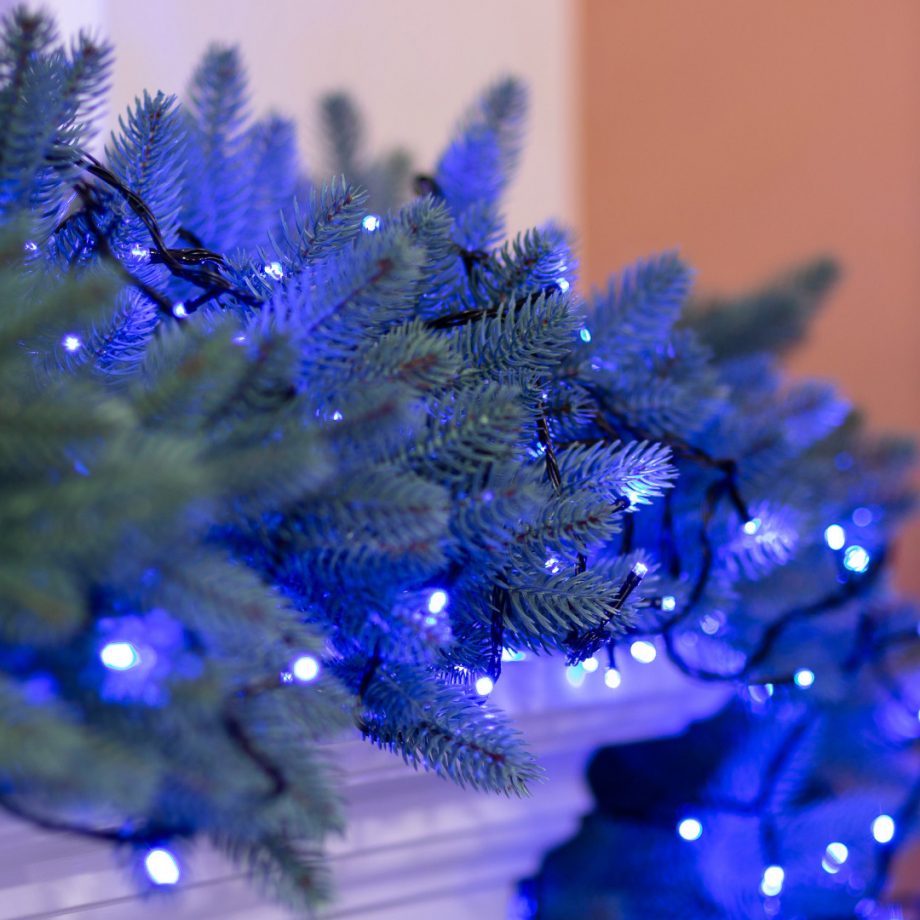 Гірлянда нитка 22 м на 218 LED лампочок світлодіодна чорний провід 8 режимів работи Синій