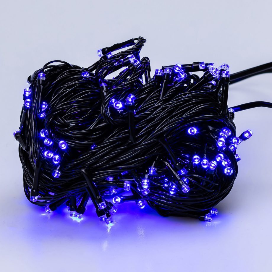 Гірлянда нитка 22 м на 218 LED лампочок світлодіодна чорний провід 8 режимів работи Синій