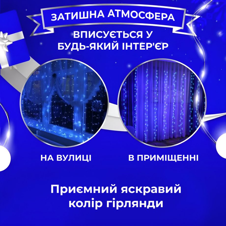 Гірлянда світлодіодна GarlandoPro 270 LED Водоcпад 3х3 м 10 ліній 8 режимів Синій