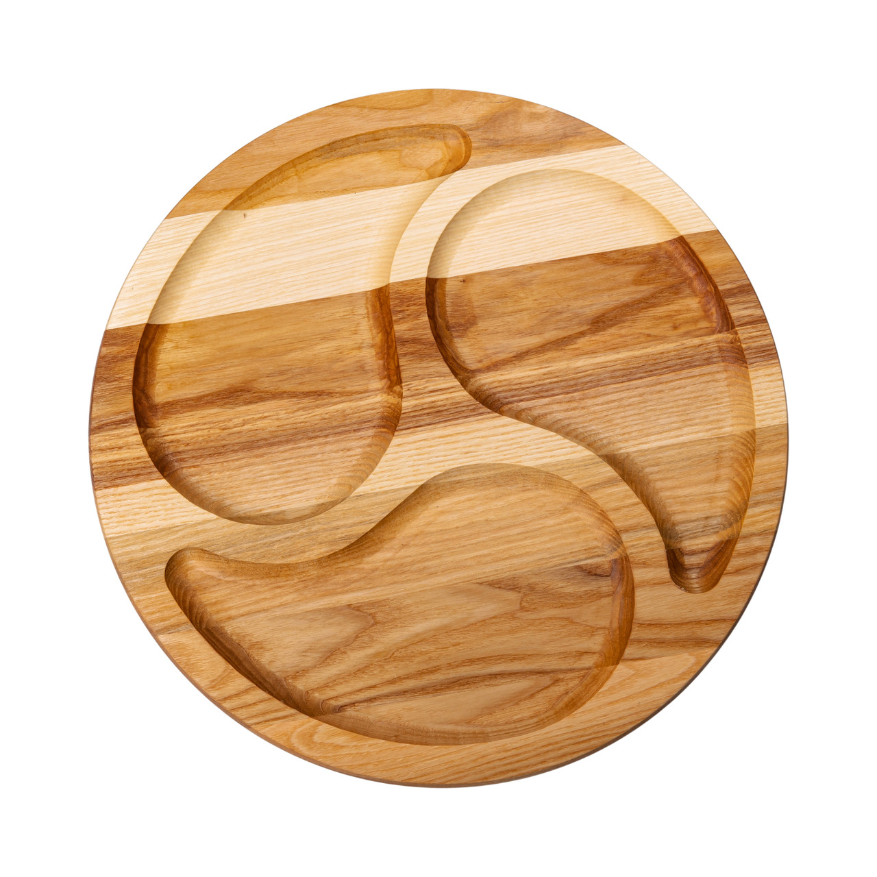 Менажниця дерев'яна 25 см кругла на 3 секції, ясен