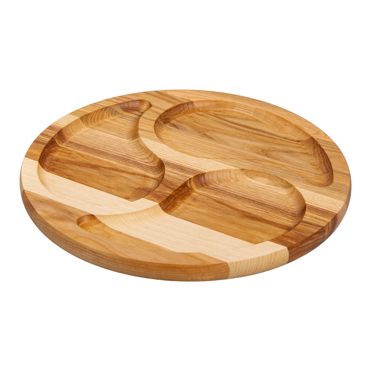 Менажниця дерев'яна 25 см кругла на 3 секції, ясен