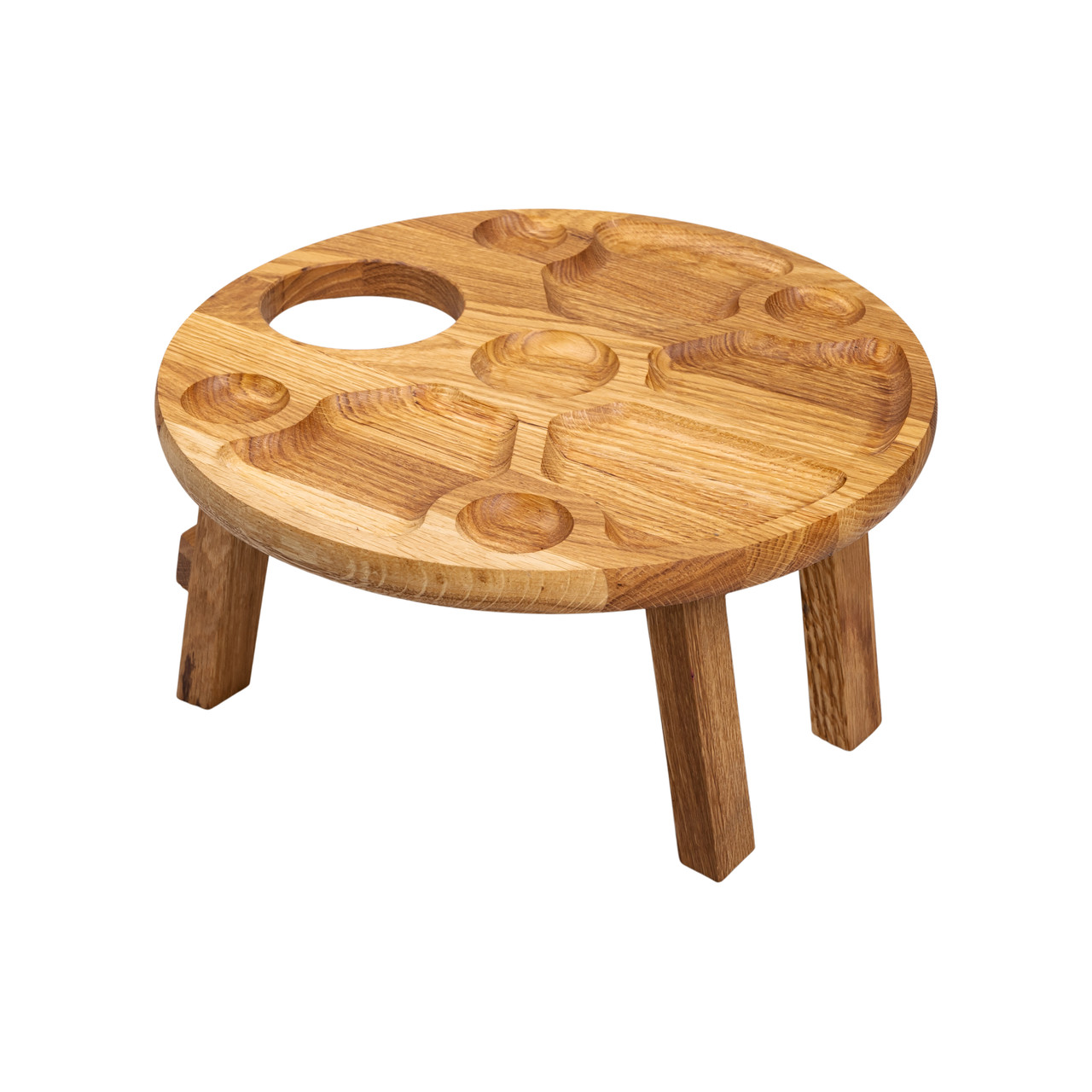 Винний столик-менажниця з дерева 35 см круглий на ніжках дуб