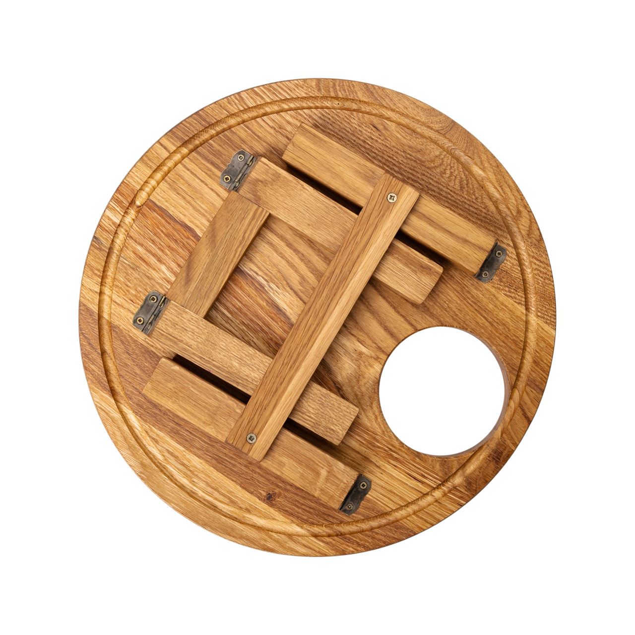 Винний столик-менажниця з дерева 35 см круглий на ніжках дуб