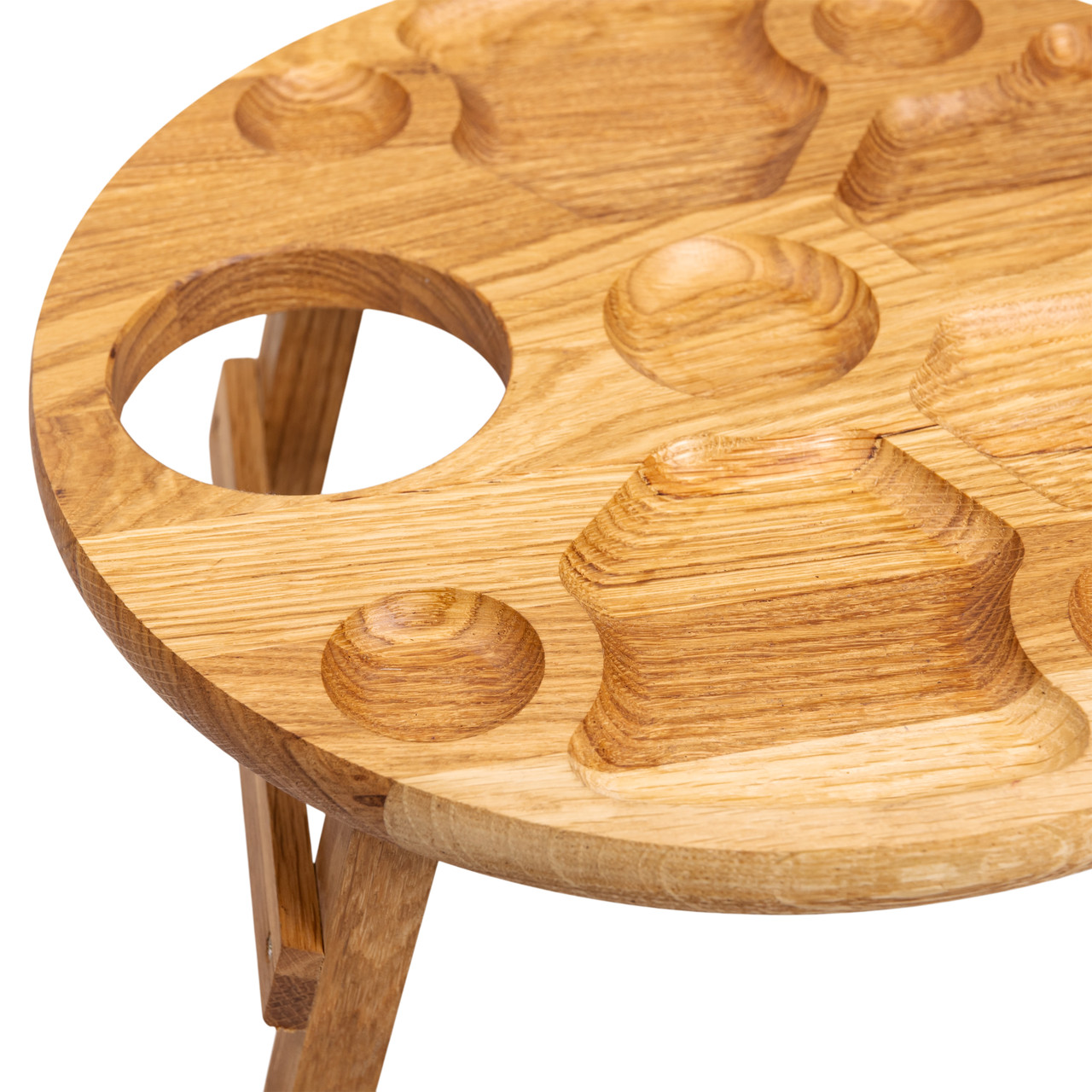 Винний столик-менажниця з дерева 35 см круглий на ніжках дуб