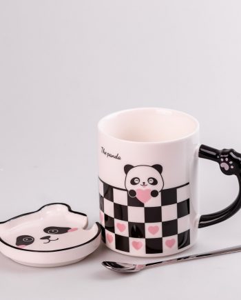 Чашка керамічна The Panda 350мл з блюдцем та ложкою Клітинка