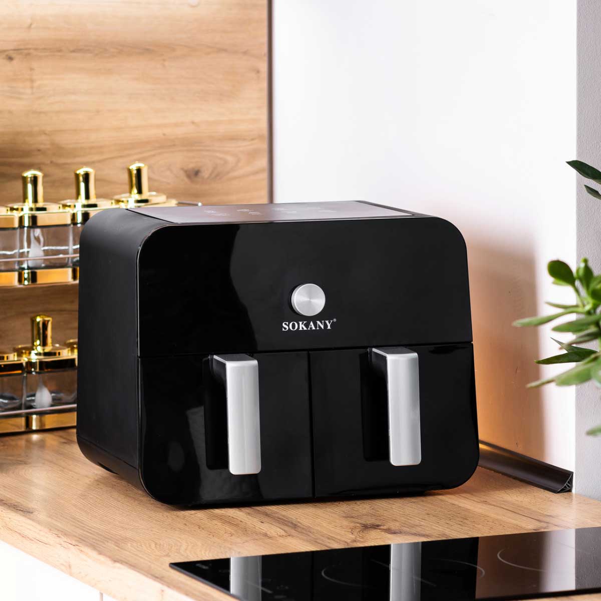 Аерогриль-фритюрниця SOKANY SK-10008 на 10 літрів, два відділення 2400 Вт чорна