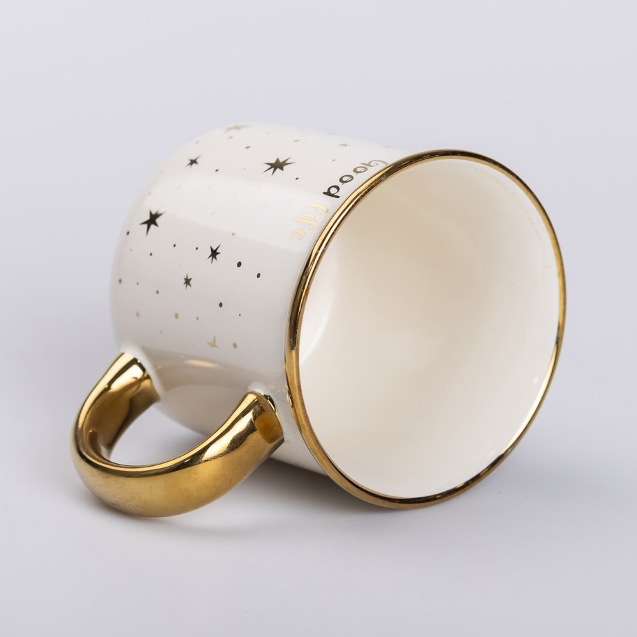 Чашка керамічна із золотим обідком та позолоченою ручкою 320 (мл) Good life Біла