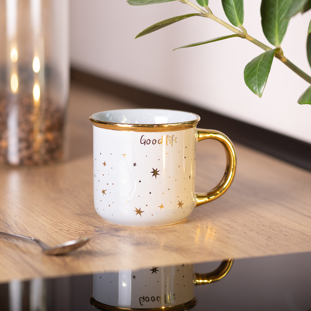 Чашка керамічна із золотим обідком та позолоченою ручкою 320 (мл) Good life Біла