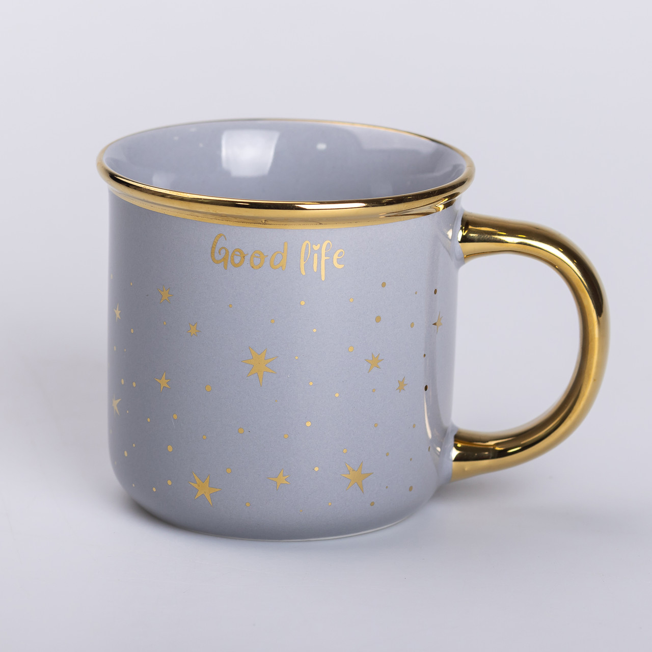 Чашка керамічна із золотим обідком та позолоченою ручкою 320 (мл) Good life Сіра