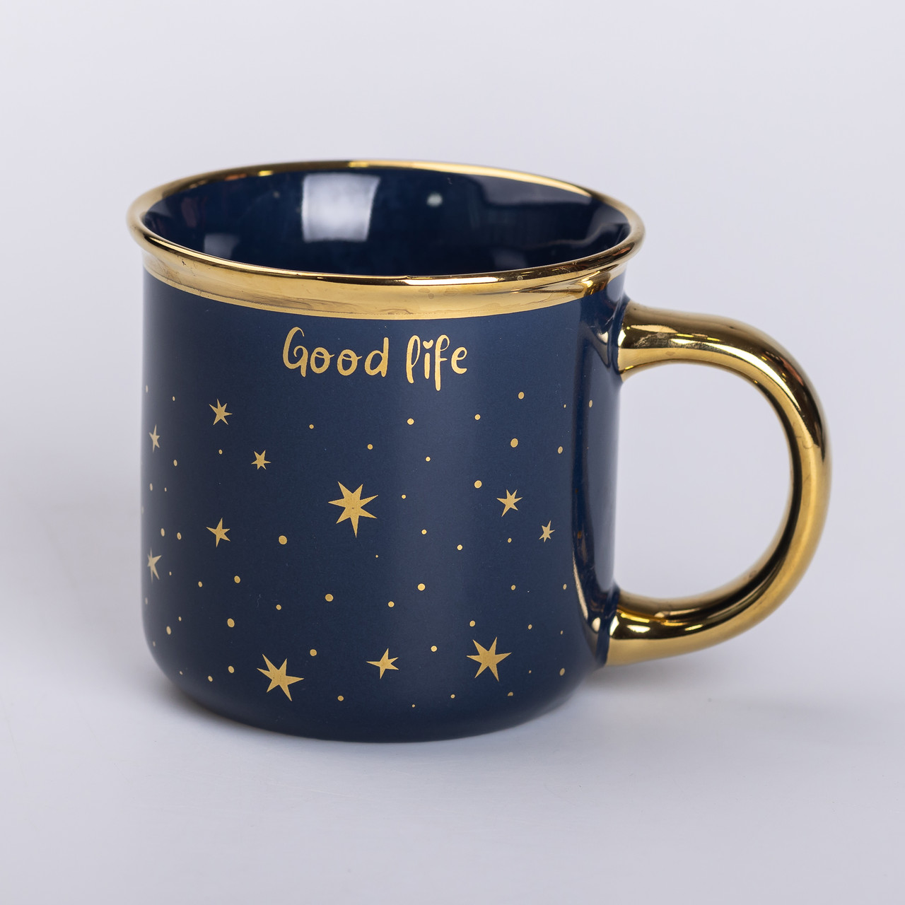 Чашка керамічна із золотим обідком та позолоченою ручкою 320 (мл) Good life Синя