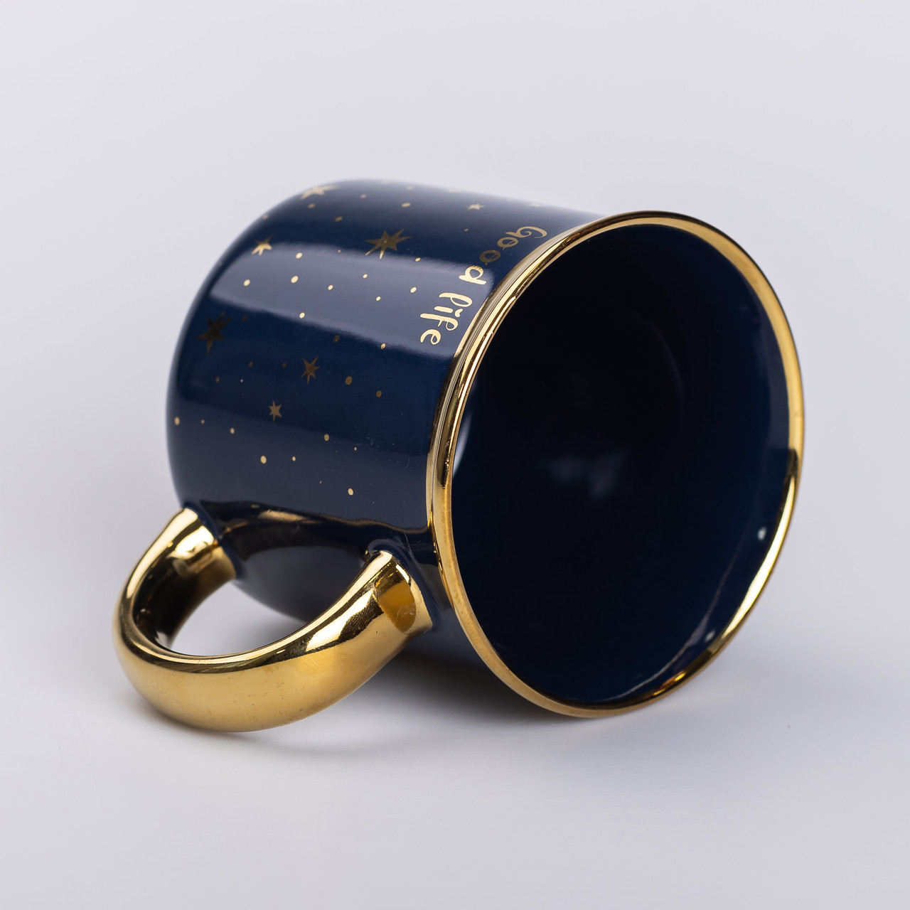 Чашка керамічна із золотим обідком та позолоченою ручкою 320 (мл) Good life Синя