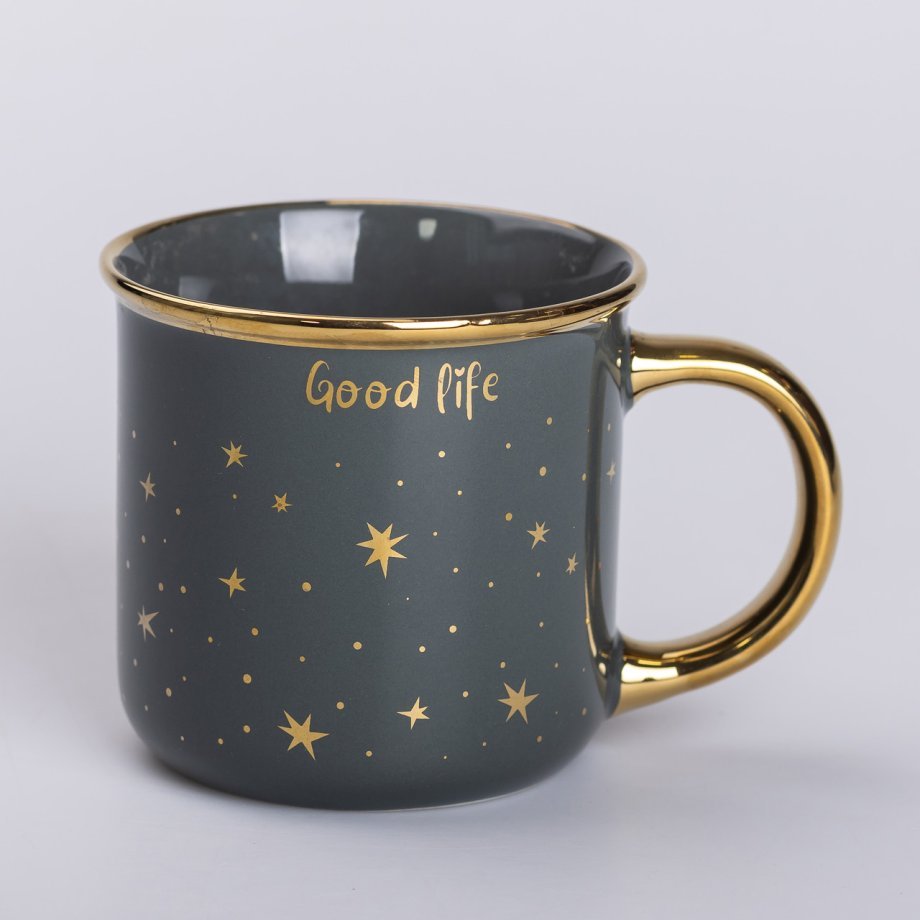 Чашка керамічна із золотим обідком та позолоченою ручкою 320 (мл) Good life Зелена