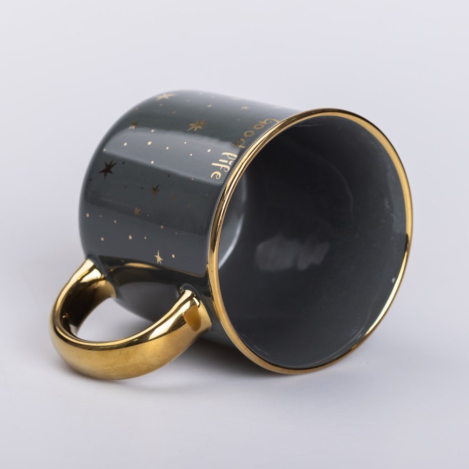 Чашка керамічна із золотим обідком та позолоченою ручкою 320 (мл) Good life Зелена