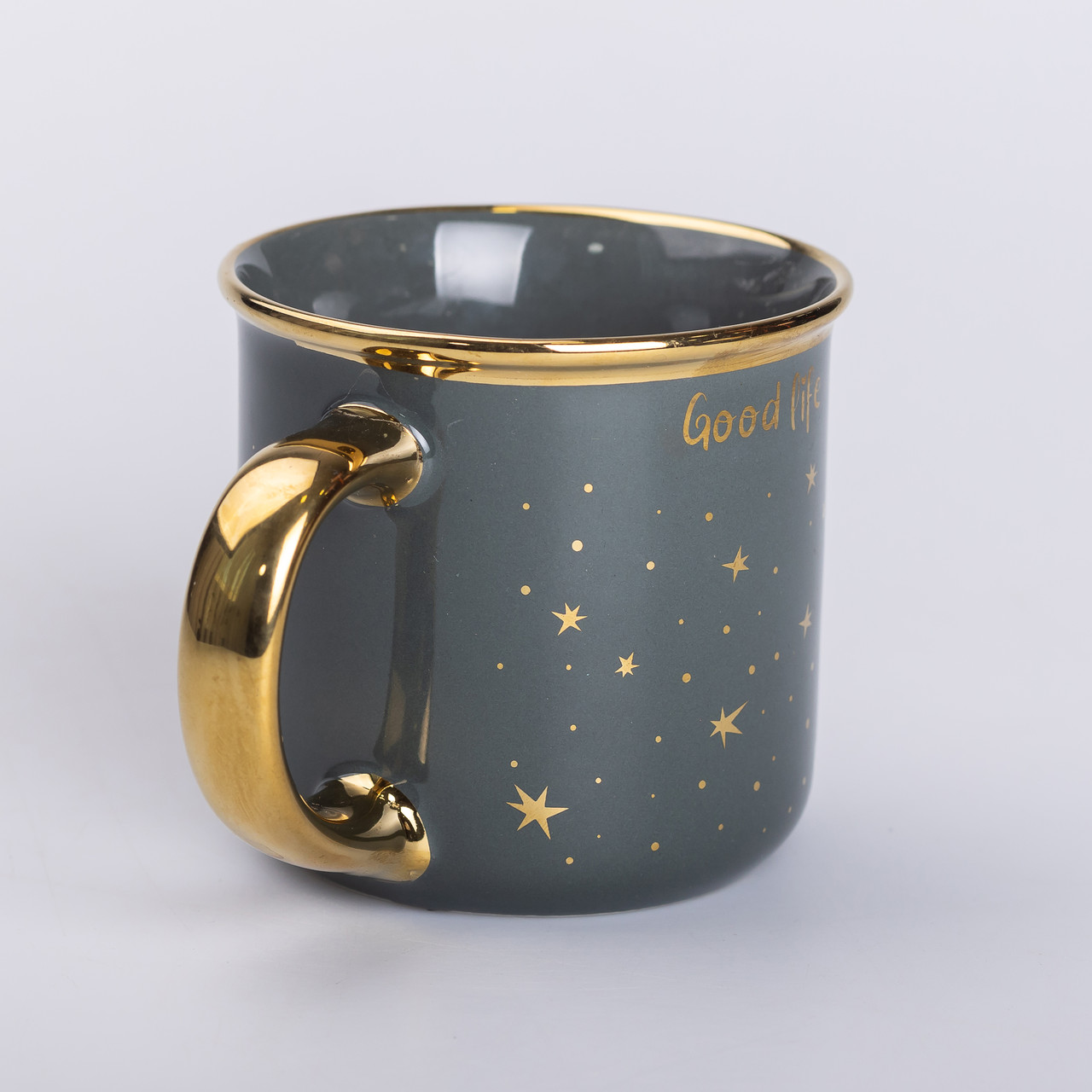 Чашка керамічна із золотим обідком та позолоченою ручкою 320 (мл) Good life Зелена