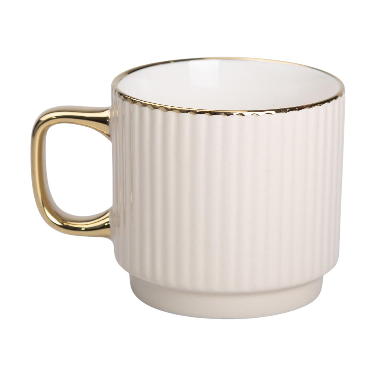 Чашка керамічна із золотим обідком і золотою ручкою 300 (мл) Бежева