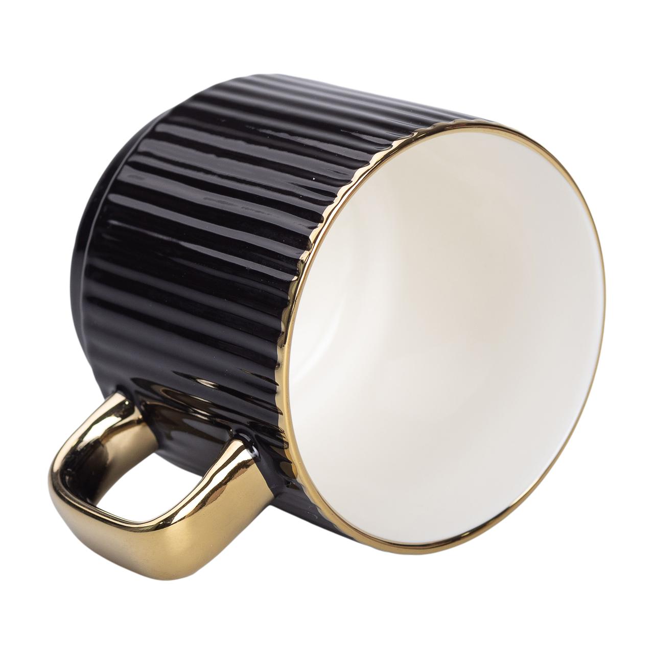 Чашка керамічна із золотим обідком та золотою ручкою 300 (мл) Чорна