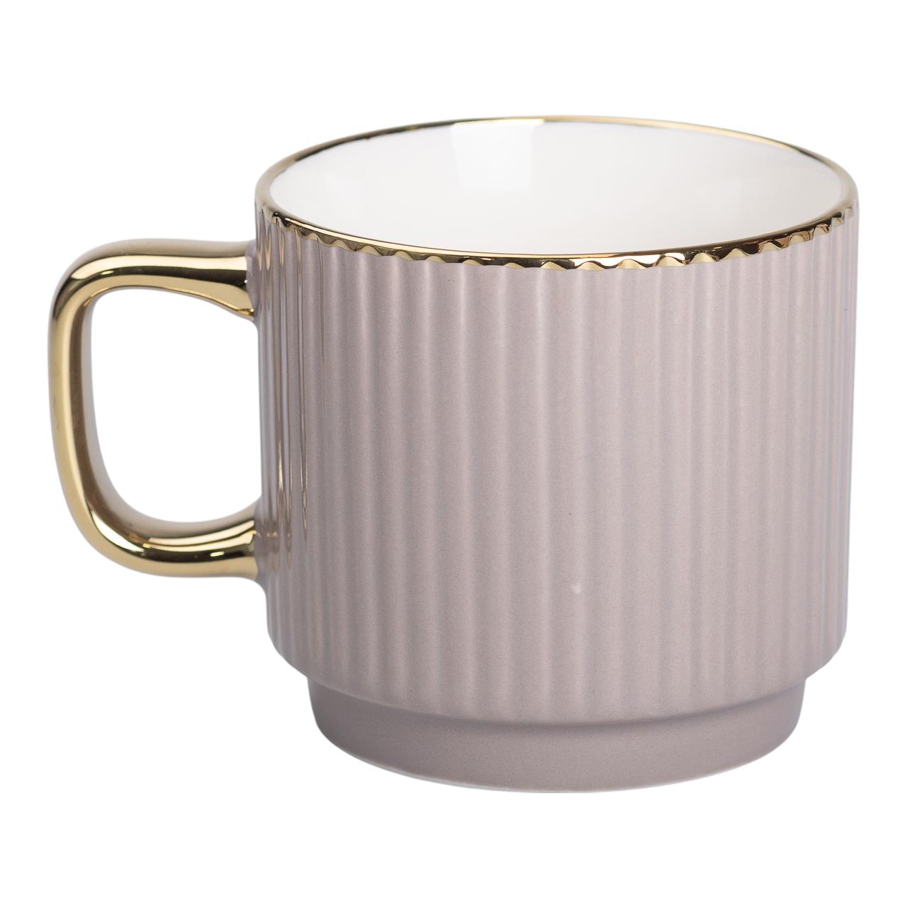 Чашка керамічна із золотим обідком і золотою ручкою 300 (мл) Кремова