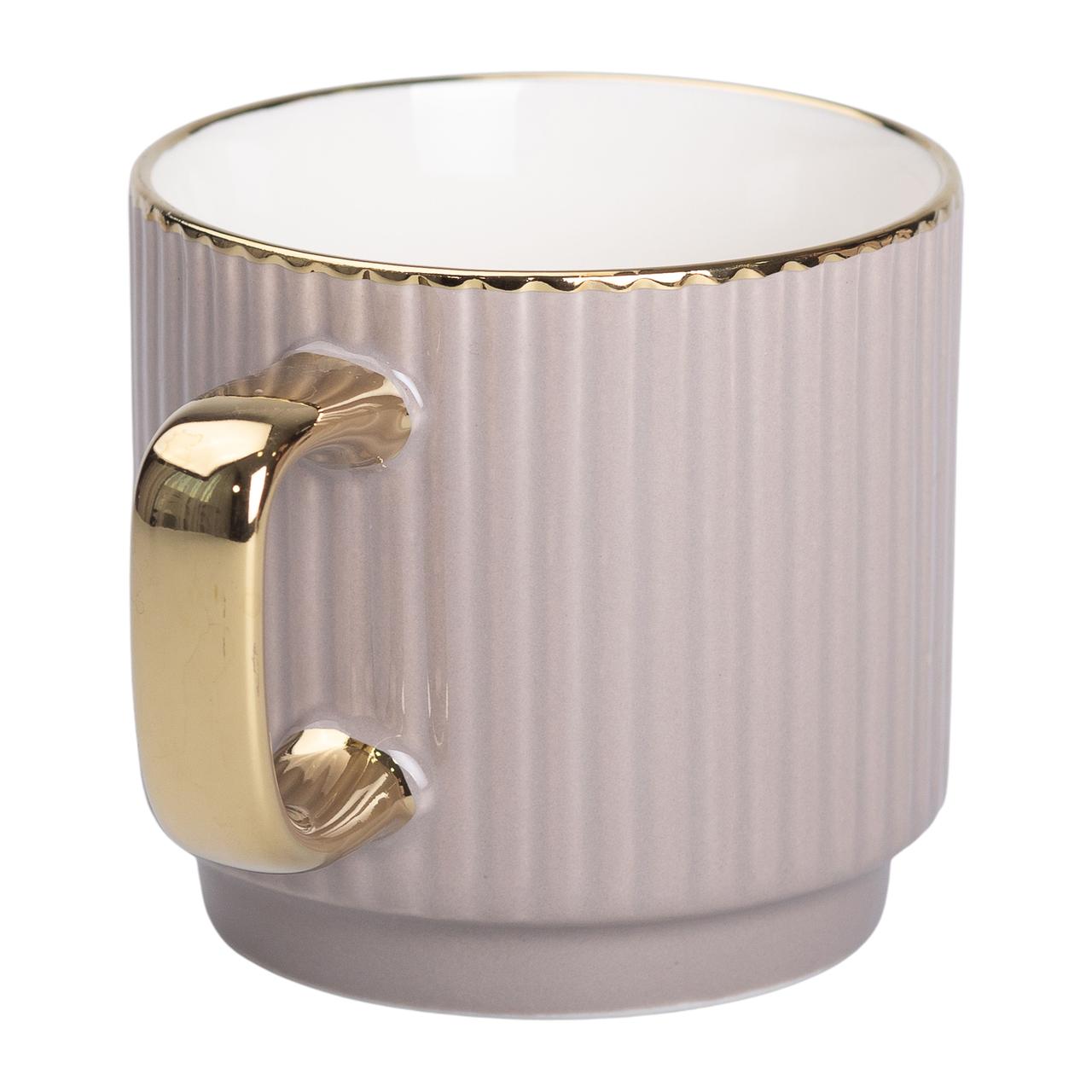 Чашка керамічна із золотим обідком і золотою ручкою 300 (мл) Кремова