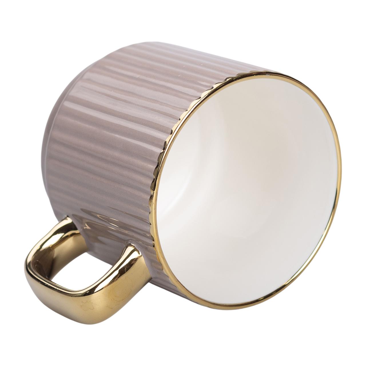 Чашка керамічна із золотим обідком і золотою ручкою 300 (мл) Кремова