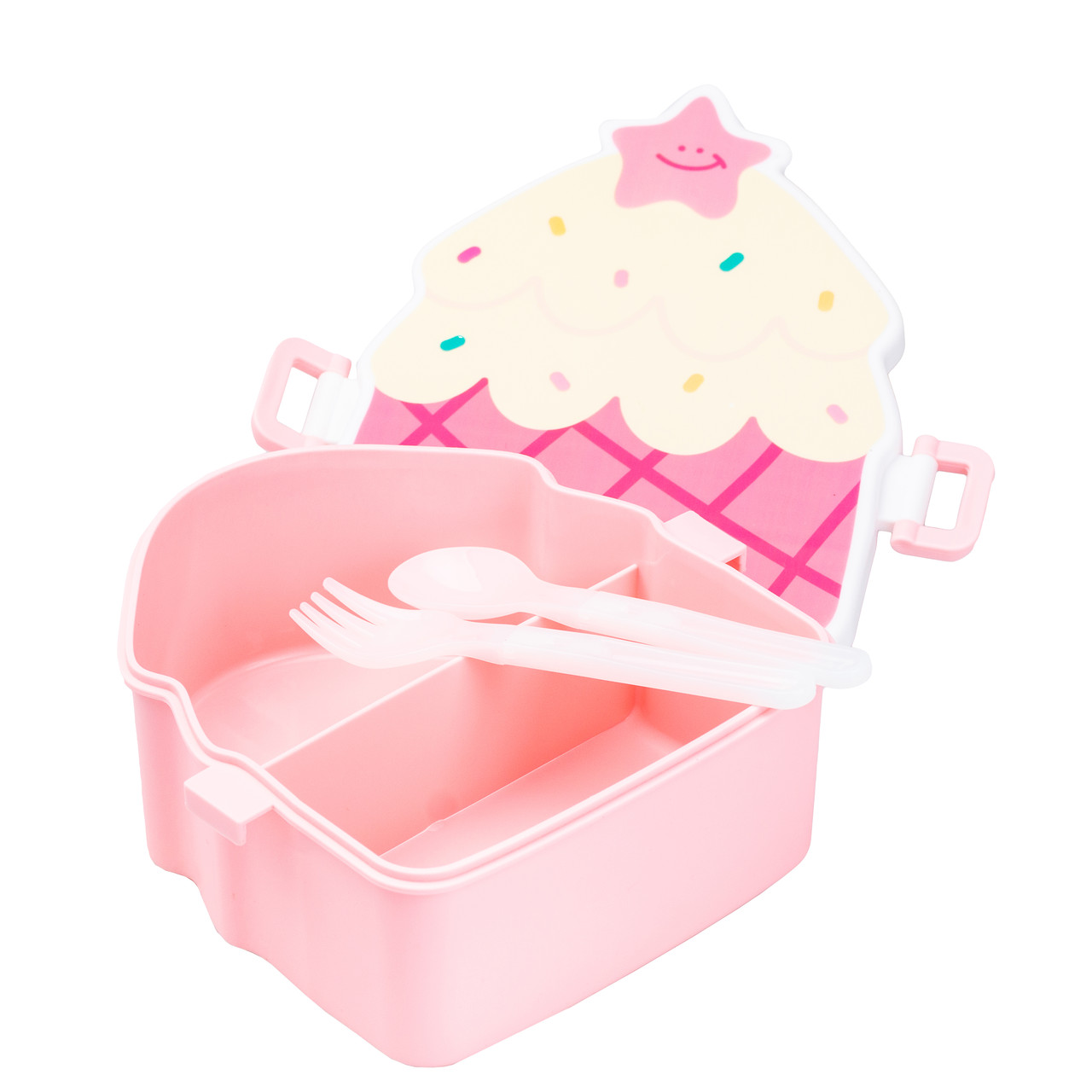 Дитячий ланч бокс на дві секції 950 мл пластиковий з вилкою та ложкою "Тістечко" Рожевий