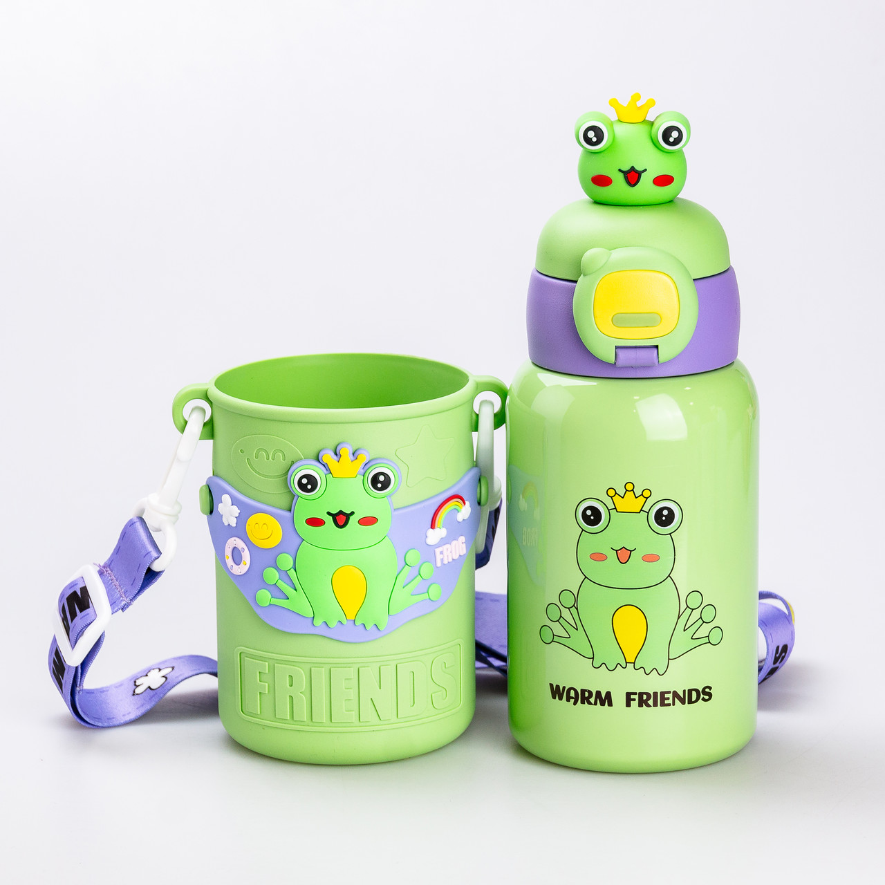 Термос поїльник для дітей з трубочкою з ремінцем та силіконовим чохлом дитячий 450 (мл) Зелений