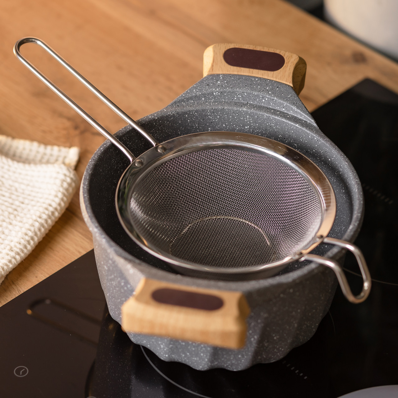 Друшляк-сито з ручкою 18 см дрібнокомірчаста сітка з нержавіючої сталі