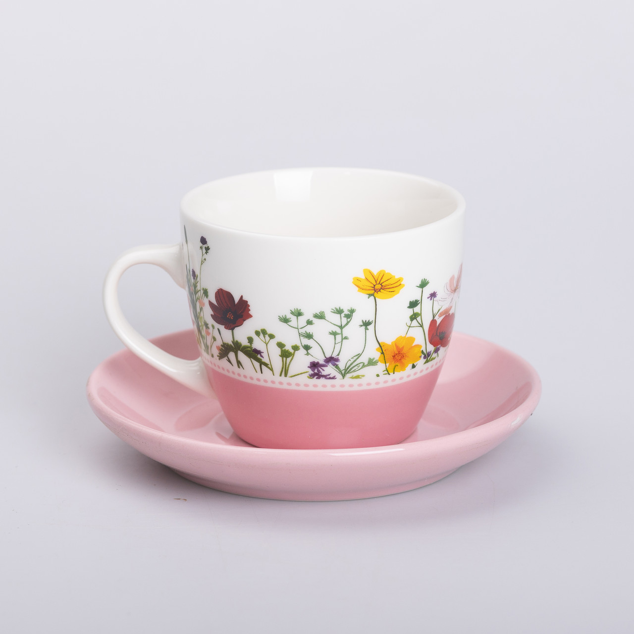 Керамічна чашка з блюдцем 250 (мл) для чаю та кави Рожева