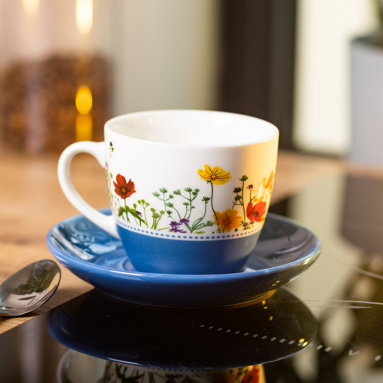 Керамічна чашка з блюдцем 250 (мл) для чаю та кави Синя