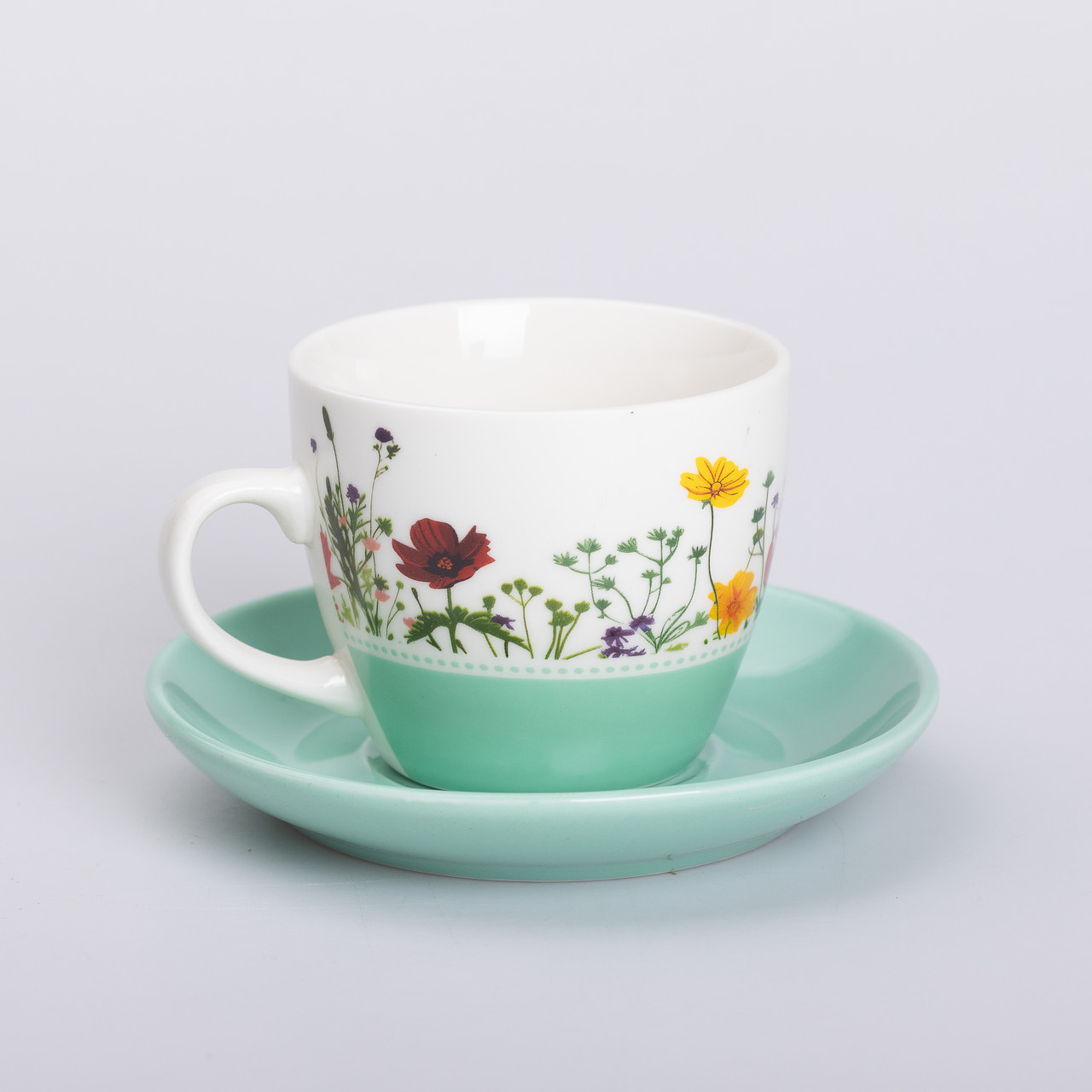 Керамічна чашка з блюдцем 250 (мл) для чаю та кави Бірюзова