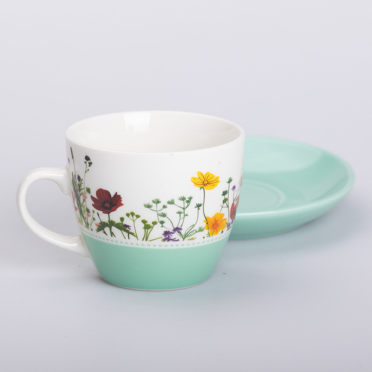 Керамічна чашка з блюдцем 250 (мл) для чаю та кави Бірюзова