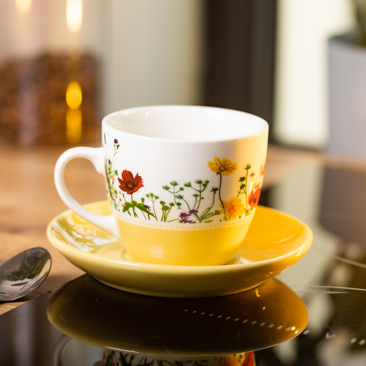 Керамічна чашка з блюдцем 250 (мл) для чаю та кави Жовта
