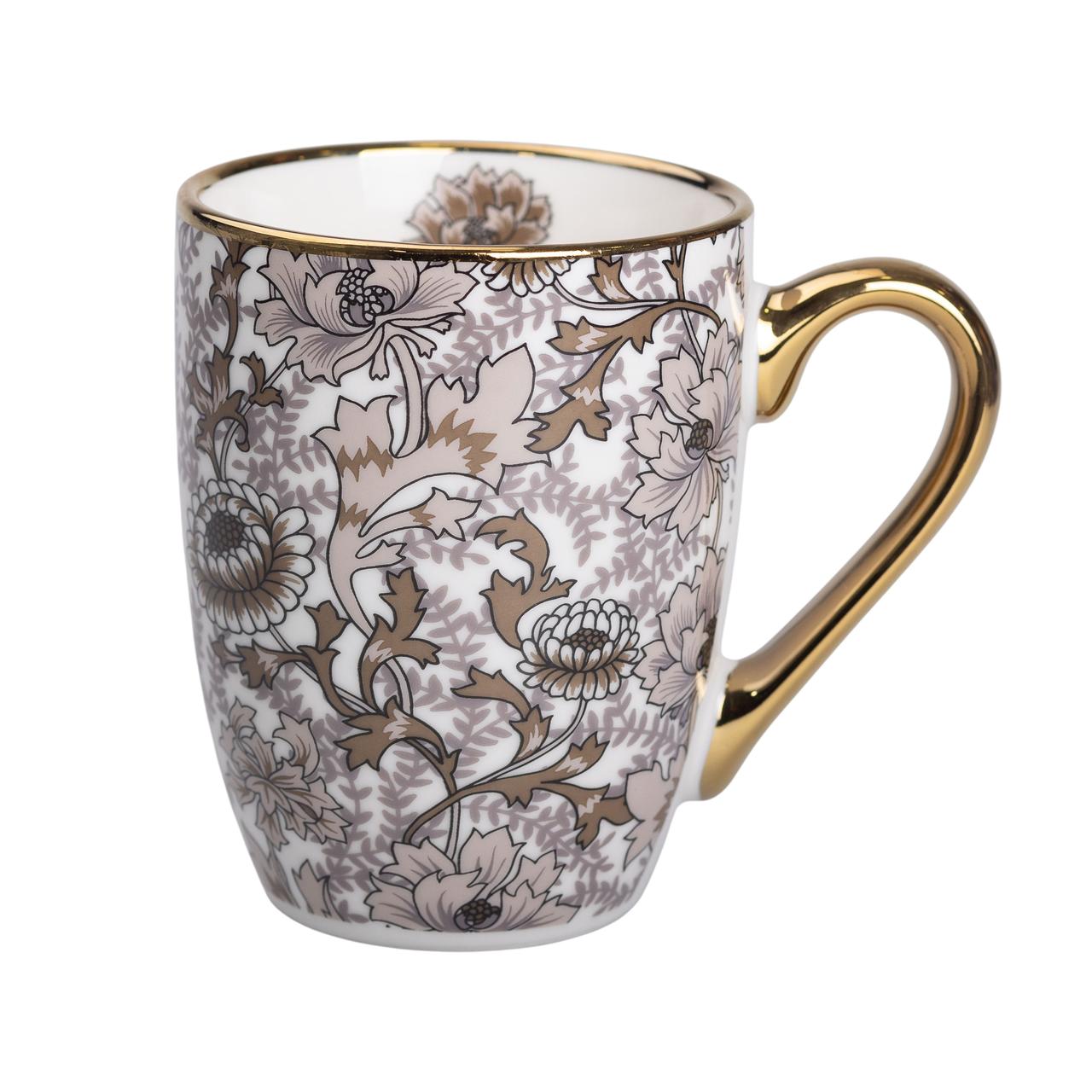 Керамічна кружка 400 (мл) із золотим обідком для чаю та кави Коричнева