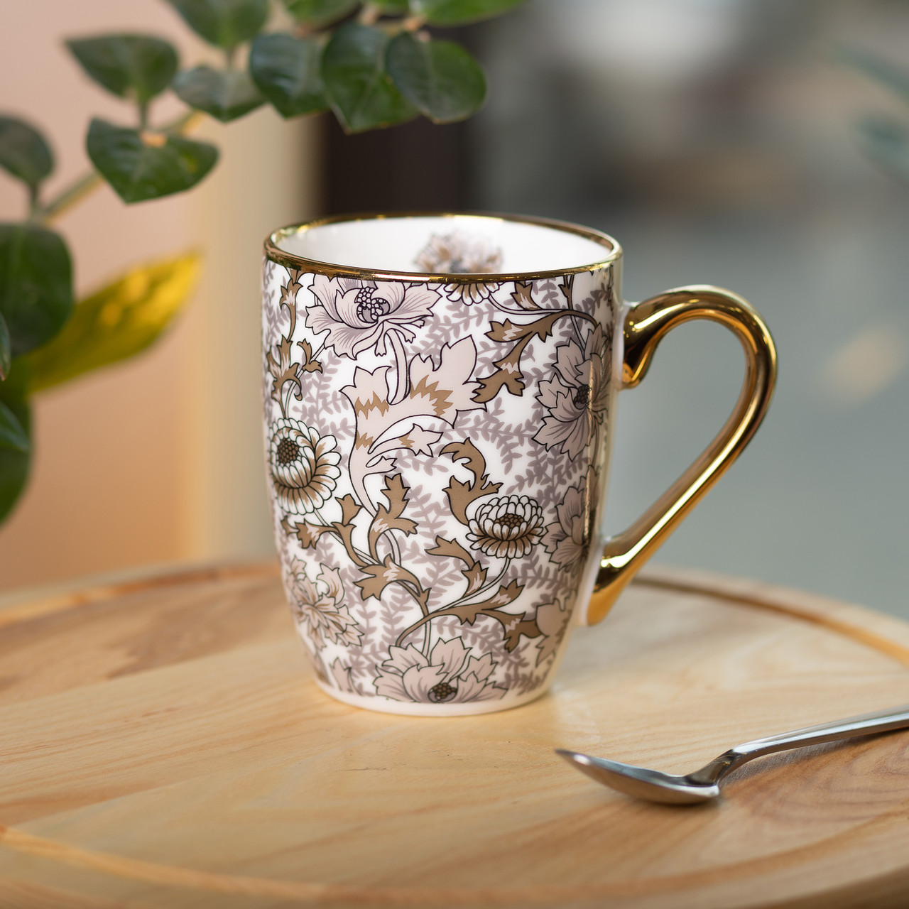 Керамічна кружка 400 (мл) із золотим обідком для чаю та кави Коричнева