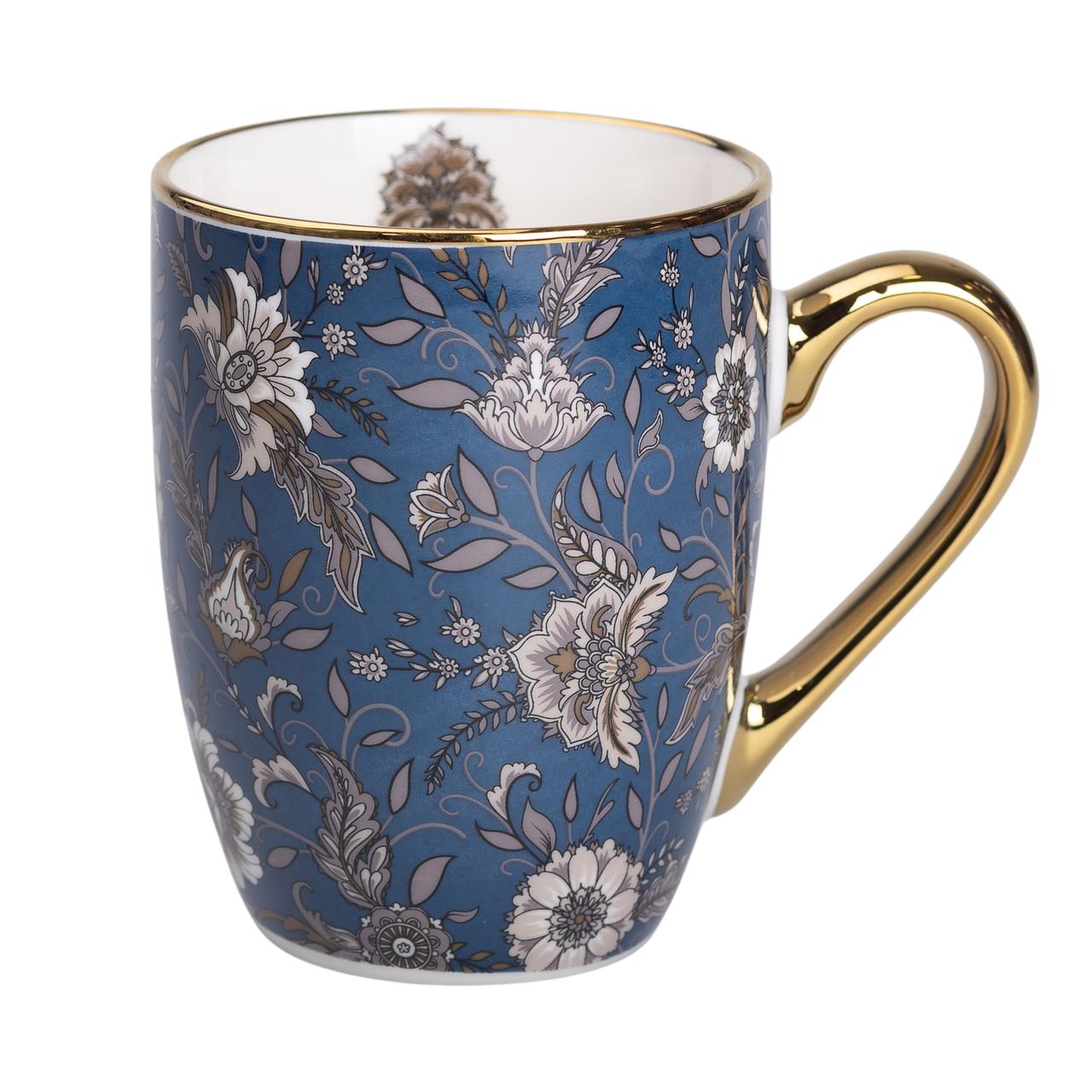 Керамічна кружка 400 (мл) із золотим обідком для чаю та кави Синяя