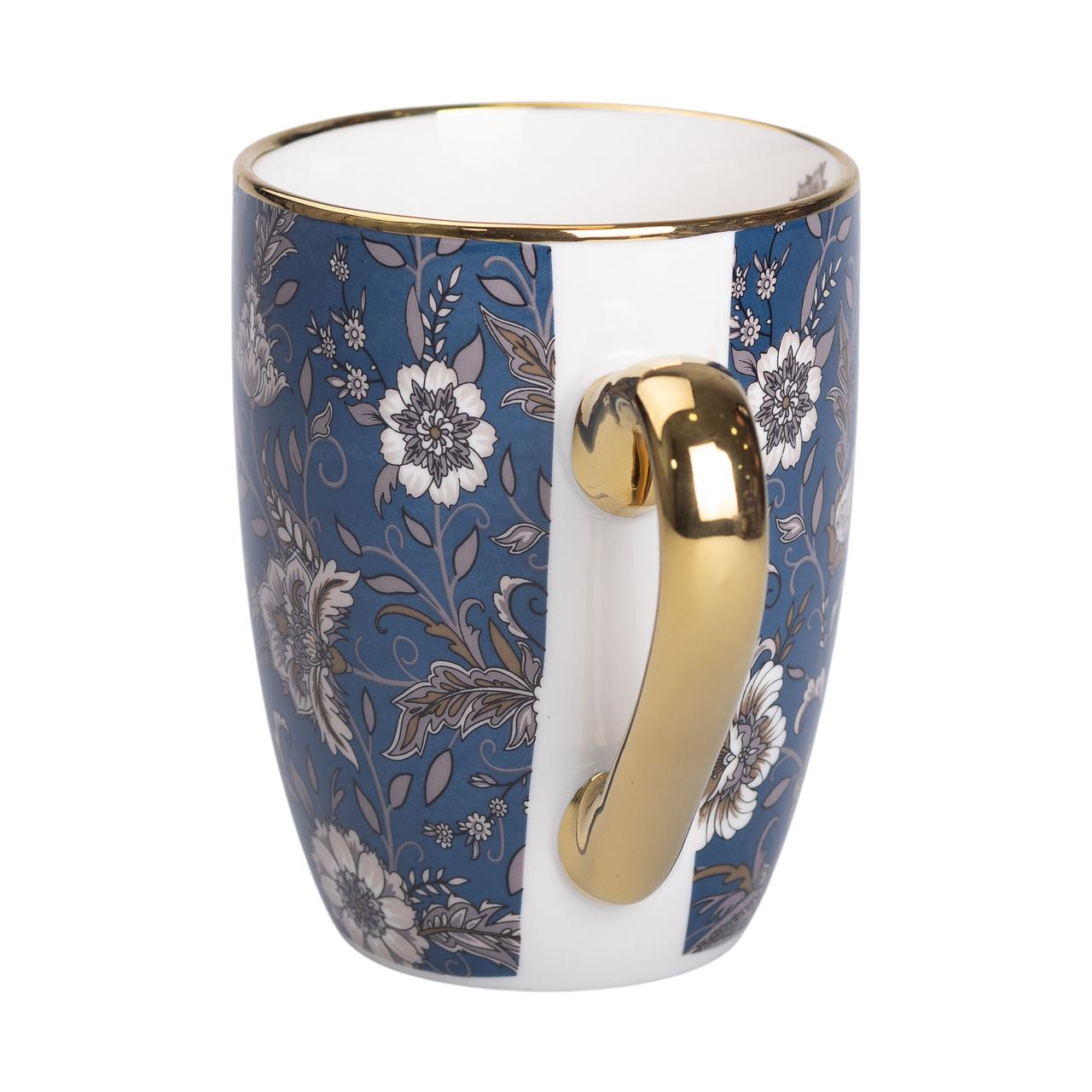 Керамічна кружка 400 (мл) із золотим обідком для чаю та кави Синяя
