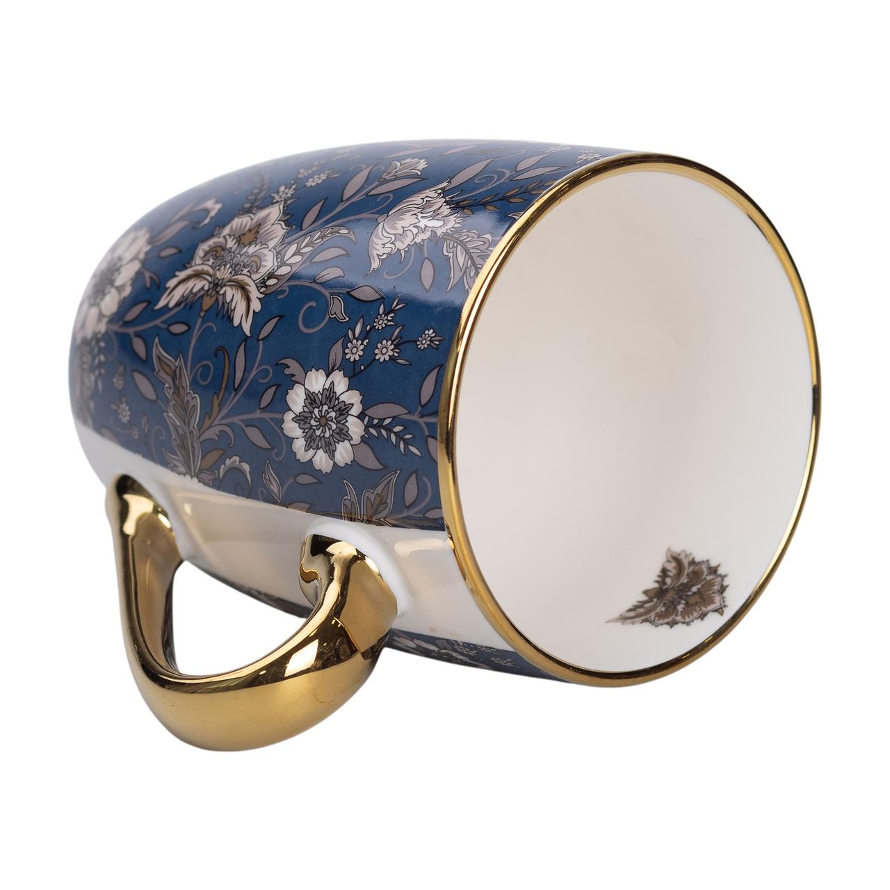 Керамічна кружка 400 (мл) із золотим обідком для чаю та кави Синяя