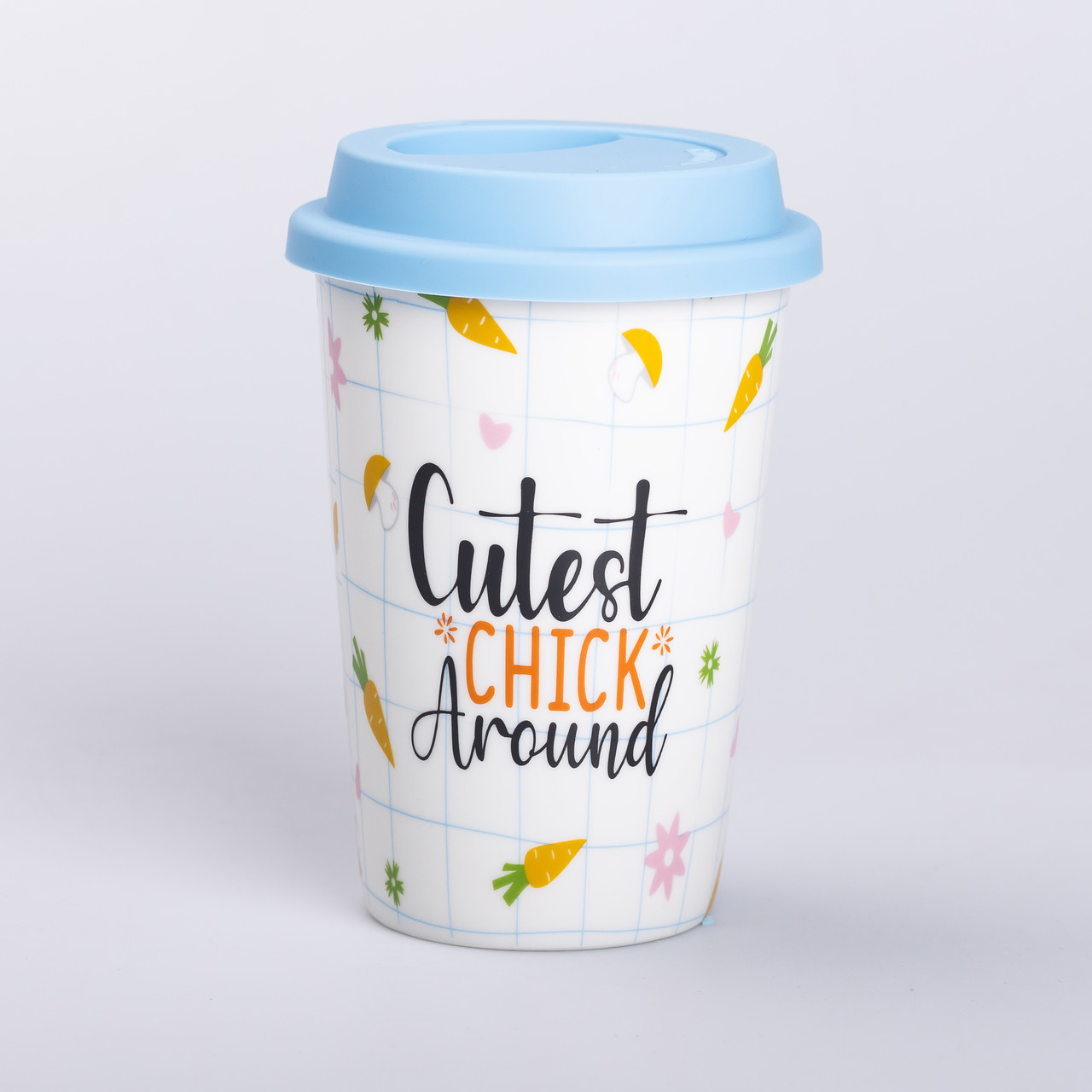 Керамічна склянка з силіконовою кришкою та отвором для трубочки 420 (мл) кружка без ручки